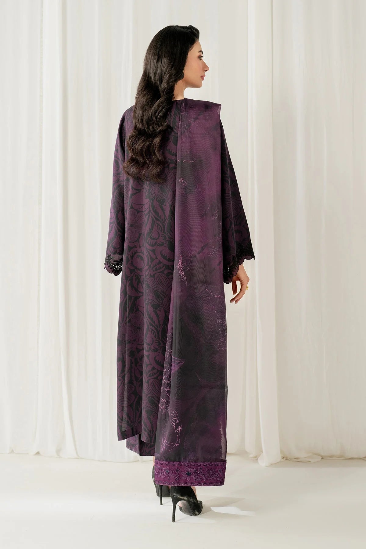3PC-Printed Lawn Shirt With Voile Printed Dupatta-1550