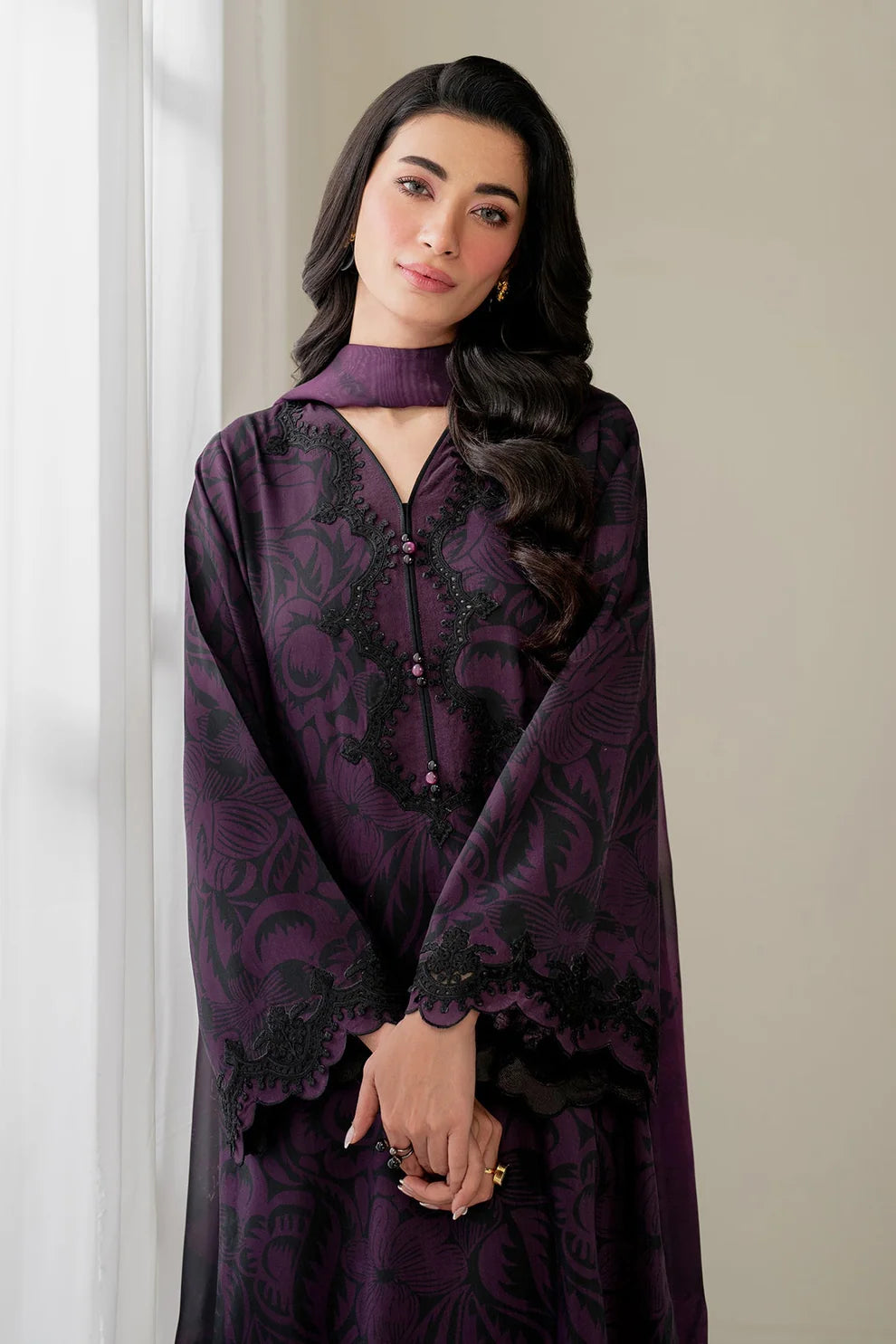 3PC-Printed Lawn Shirt With Voile Printed Dupatta-1550