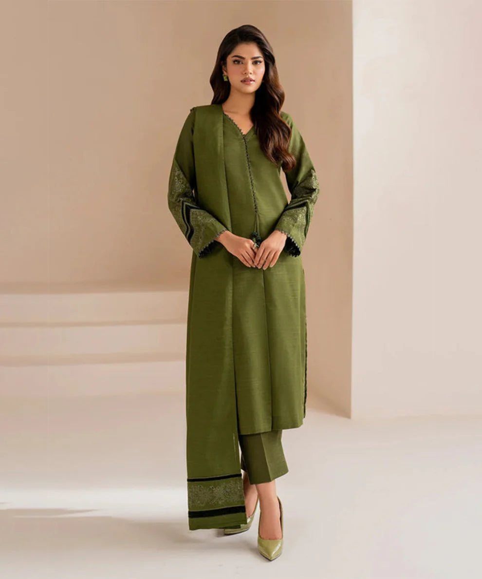 ZARA SHAHJAHAN 3PC Dhanak Embroidered Shirt With Embroidered Shawl-684