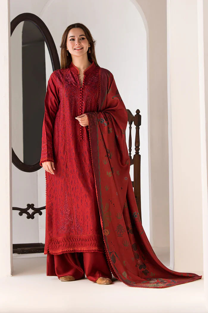 SOBIA NAZIR - 3PC DHANAK EMBROIDERED SHIRT WITH TWILL PRINTED SHAWL AND TROUSER-688