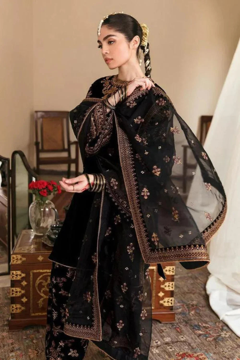 Azure Velvet 3PC Embroidered BN 951 Black