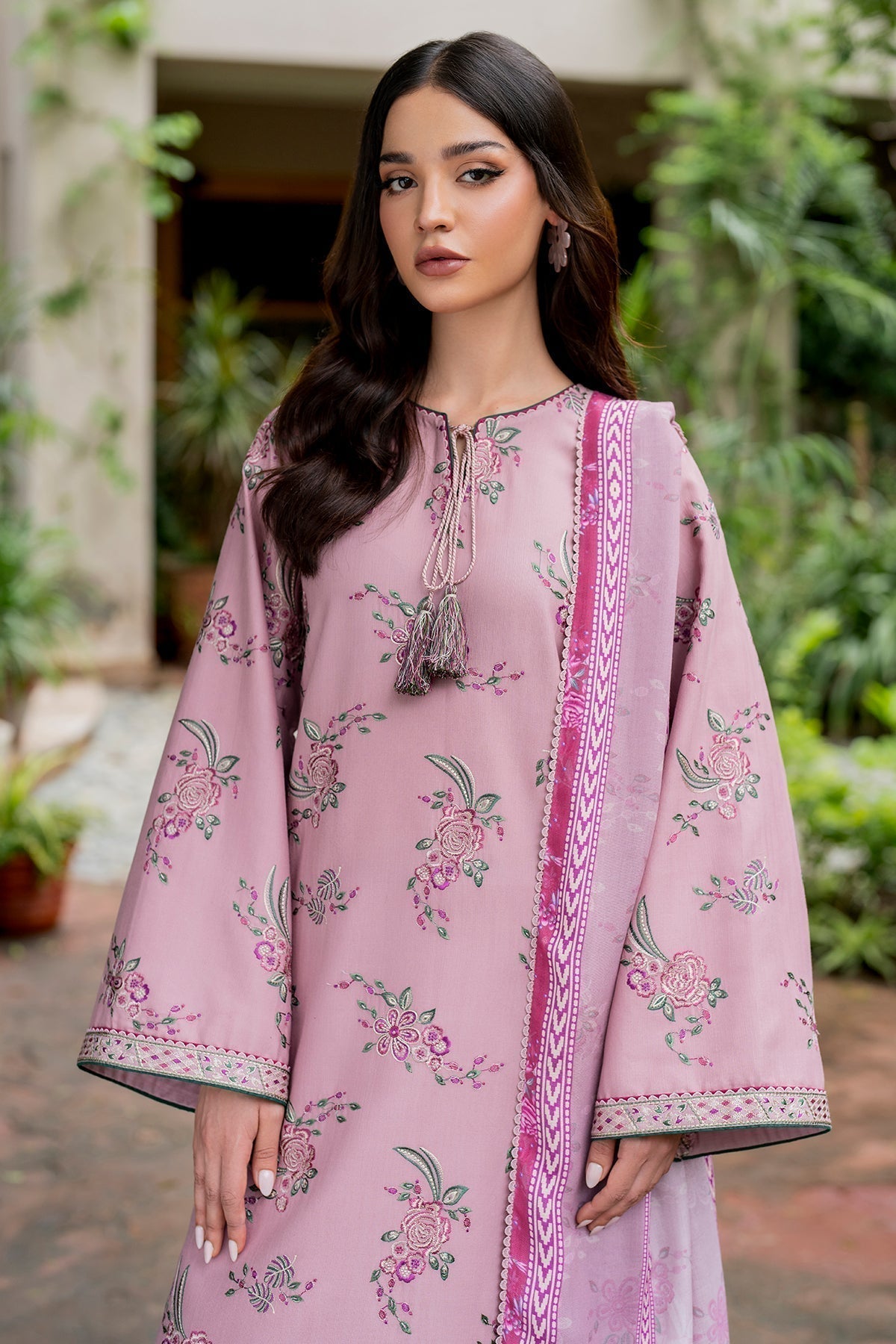 JAZMIN  3PC Dhanak Embroidered Shirt With Digital Printed Shawl-288