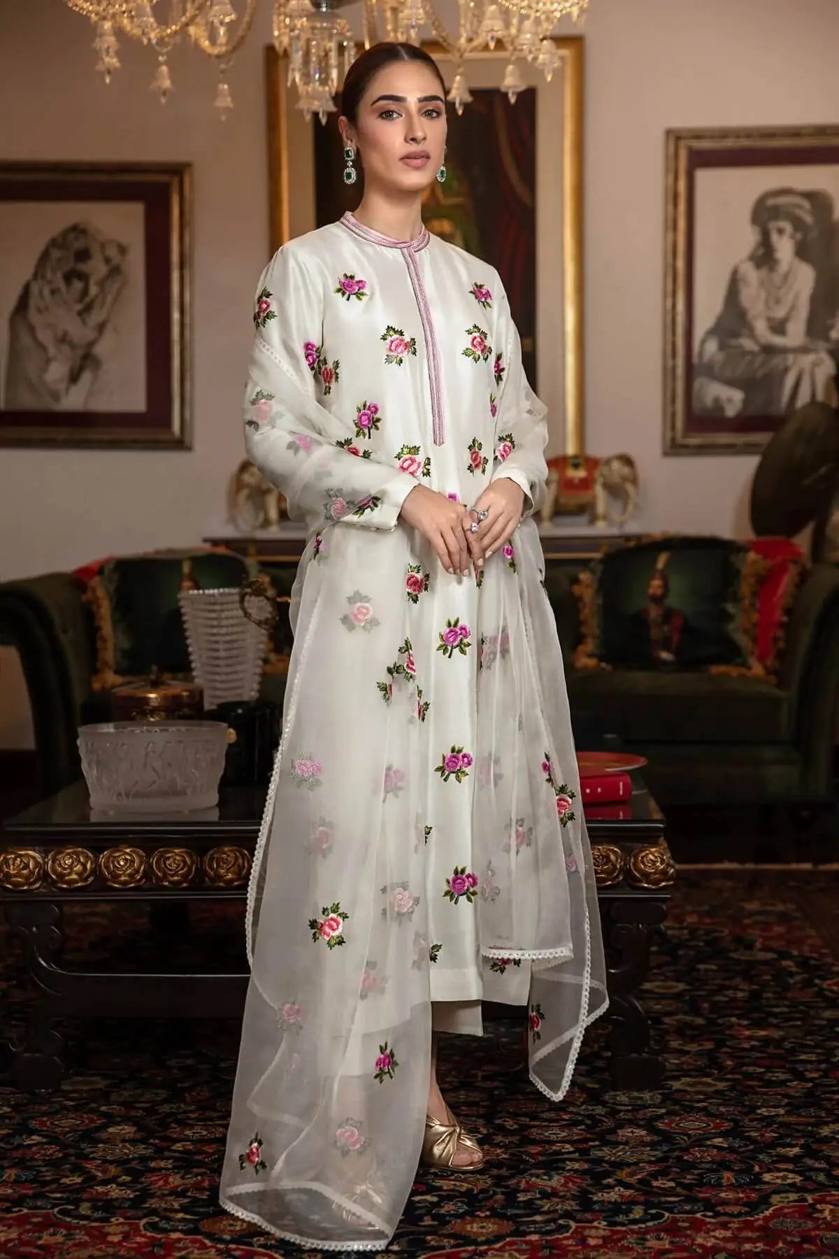 Maria B Silk 3PC Embroidered With Organza Embroidered Dupatta-1317