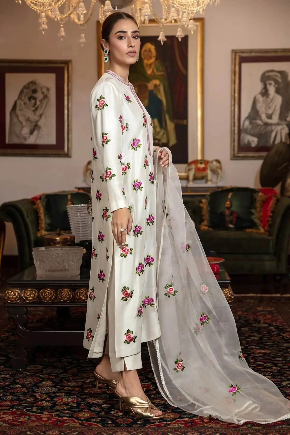 Maria B Silk 3PC Embroidered With Organza Embroidered Dupatta-1317