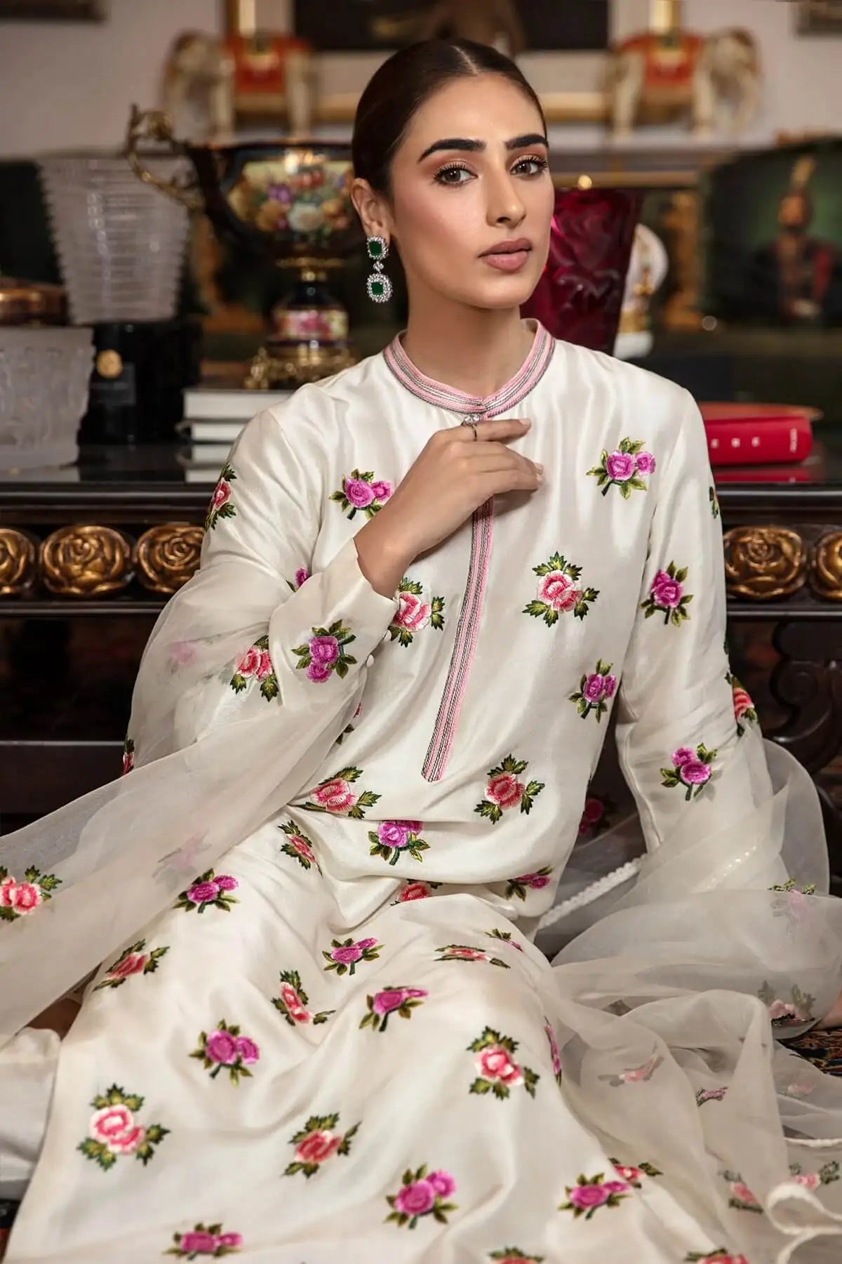 Maria B Silk 3PC Embroidered With Organza Embroidered Dupatta-1317