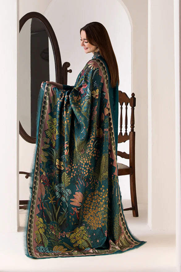 SOBIA NAZIR - 3PC DHANAK EMBROIDERED SHIRT WITH TWILL PRINTED SHAWL AND TROUSER-685