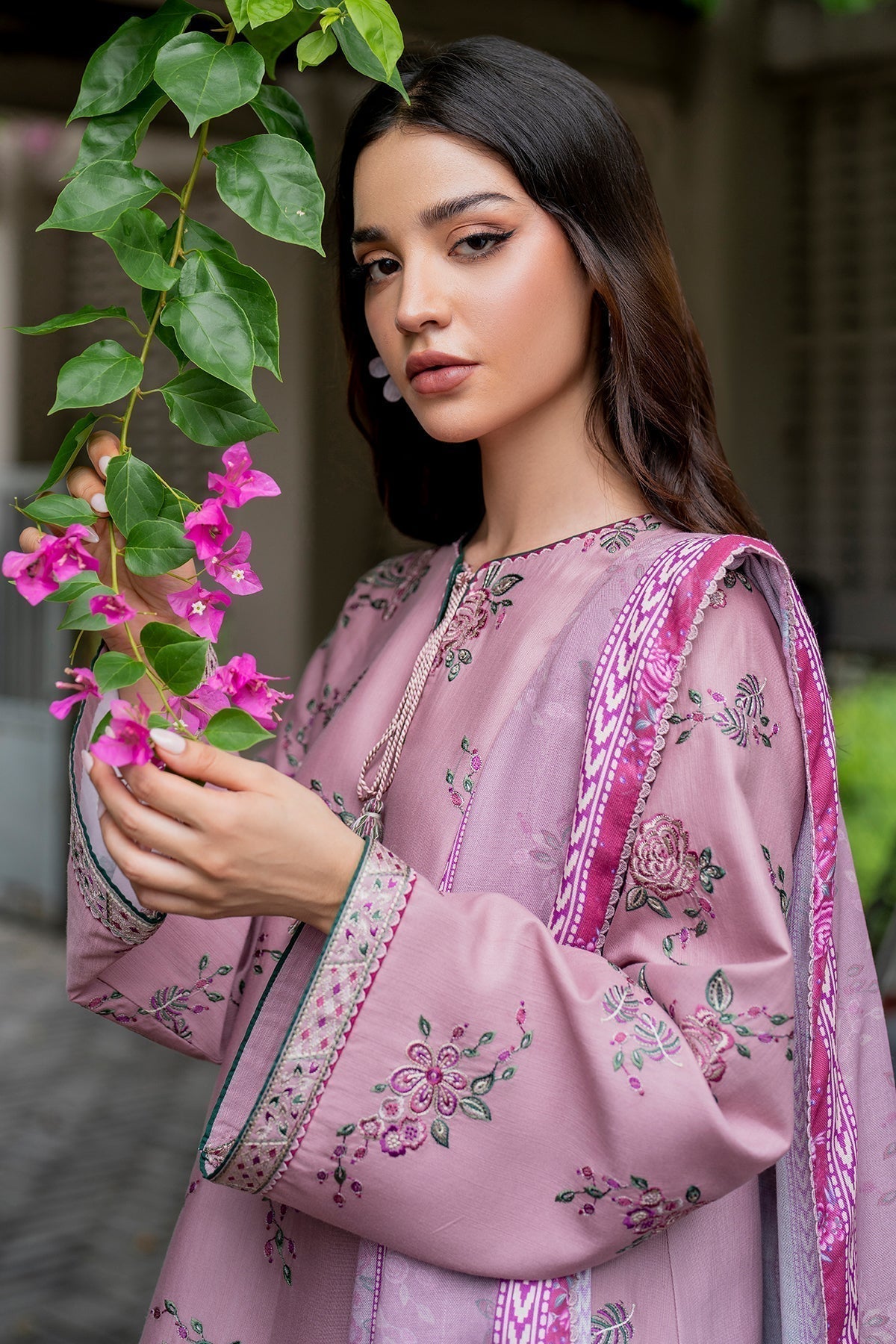 JAZMIN  3PC Dhanak Embroidered Shirt With Digital Printed Shawl-288