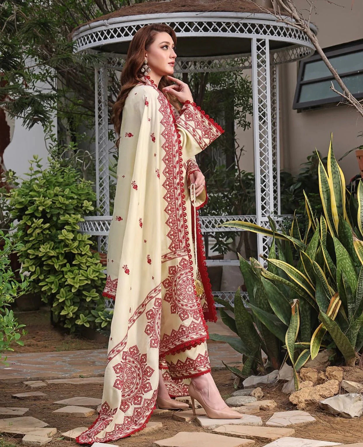 Dhanak 3PC Embroidered Shirt with Dhanak Embroidered Dupatta-3514