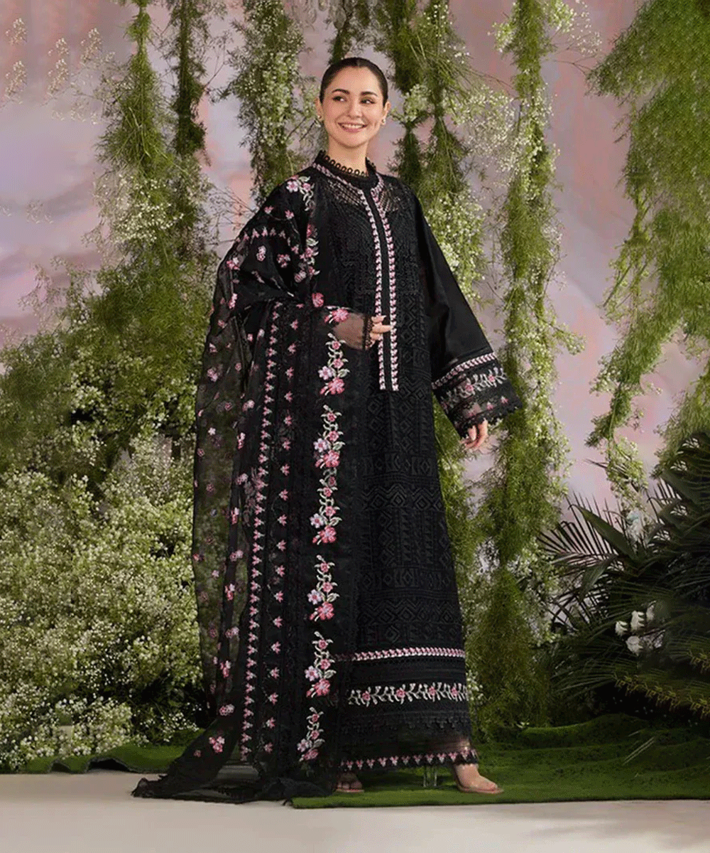 Dhanak -3PC Embroidered Shirt With Organza Embroidered Dupatta-3284