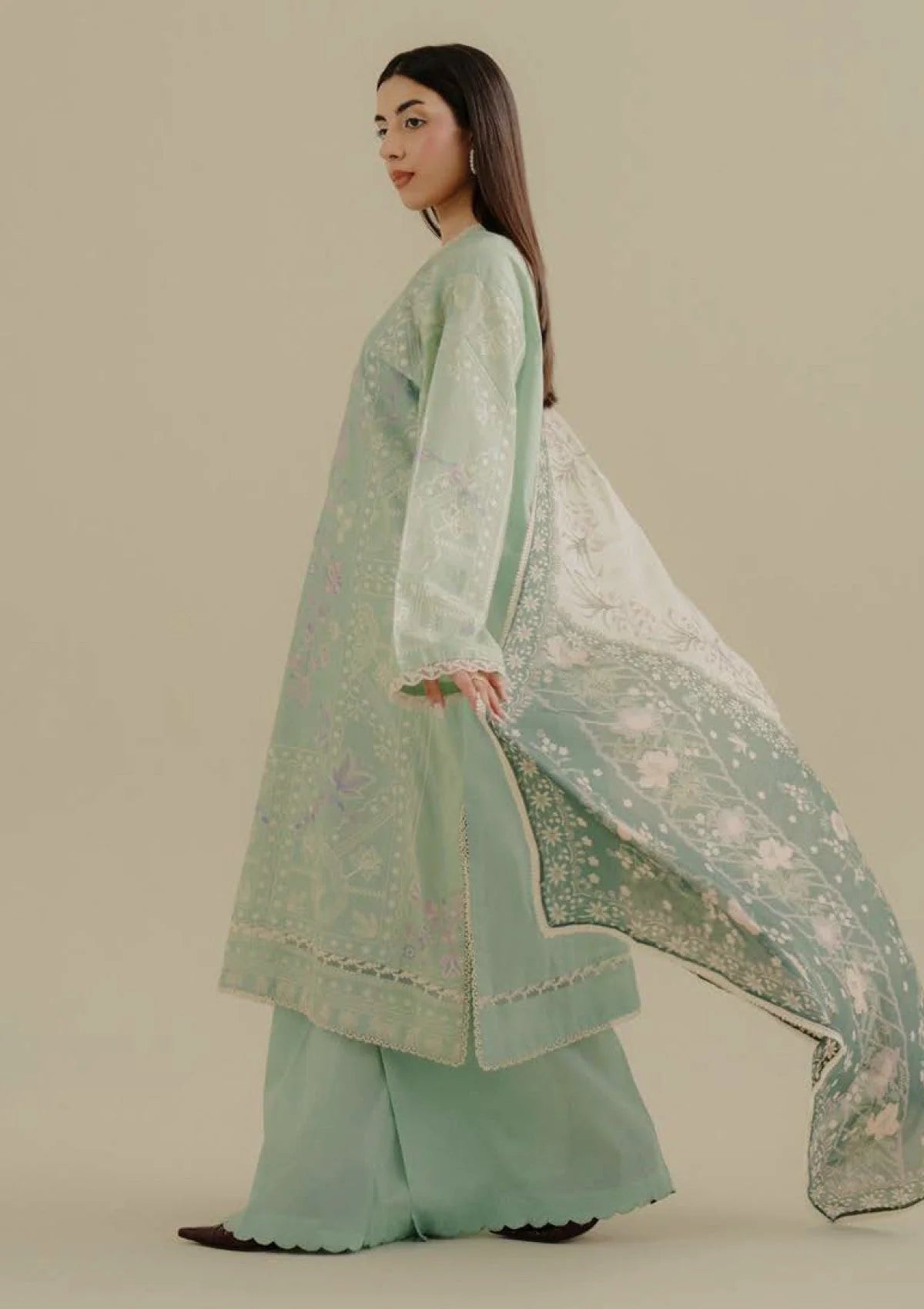 Lawn-3PC Embroidered Shirt with Digital Printed Jacquard Dupatta-1388