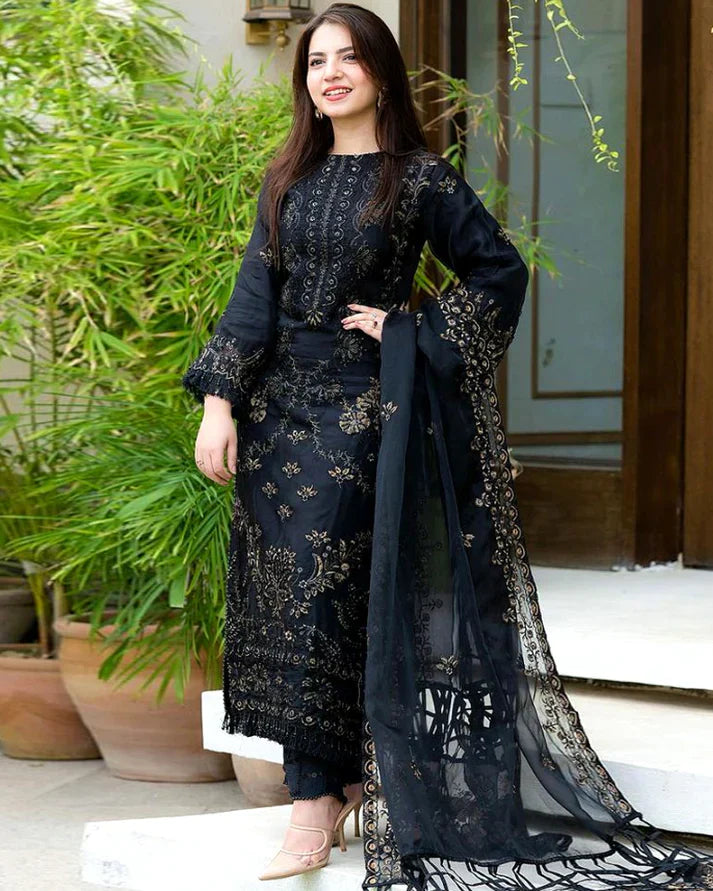 Khaadi Black Linen 3PC Embroidered-842