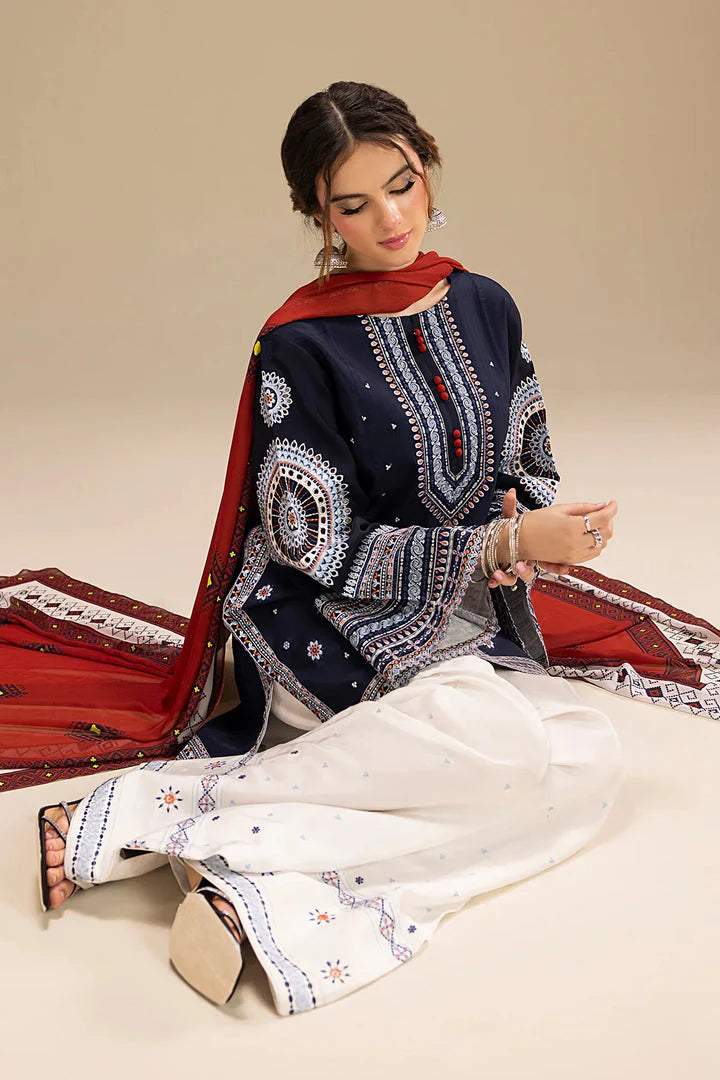 Lawn-3PC Embroidered Shirt with Digital Printed Jacquard Dupatta-1415