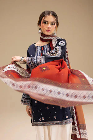 Lawn-3PC Embroidered Shirt with Digital Printed Jacquard Dupatta-1415
