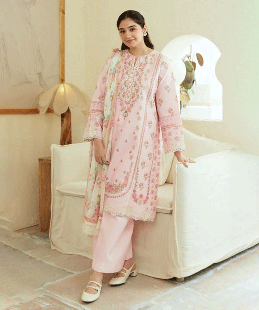 Dhanak-3PC Embroidered Shirt with Digital Printed Wool Shawl-3193