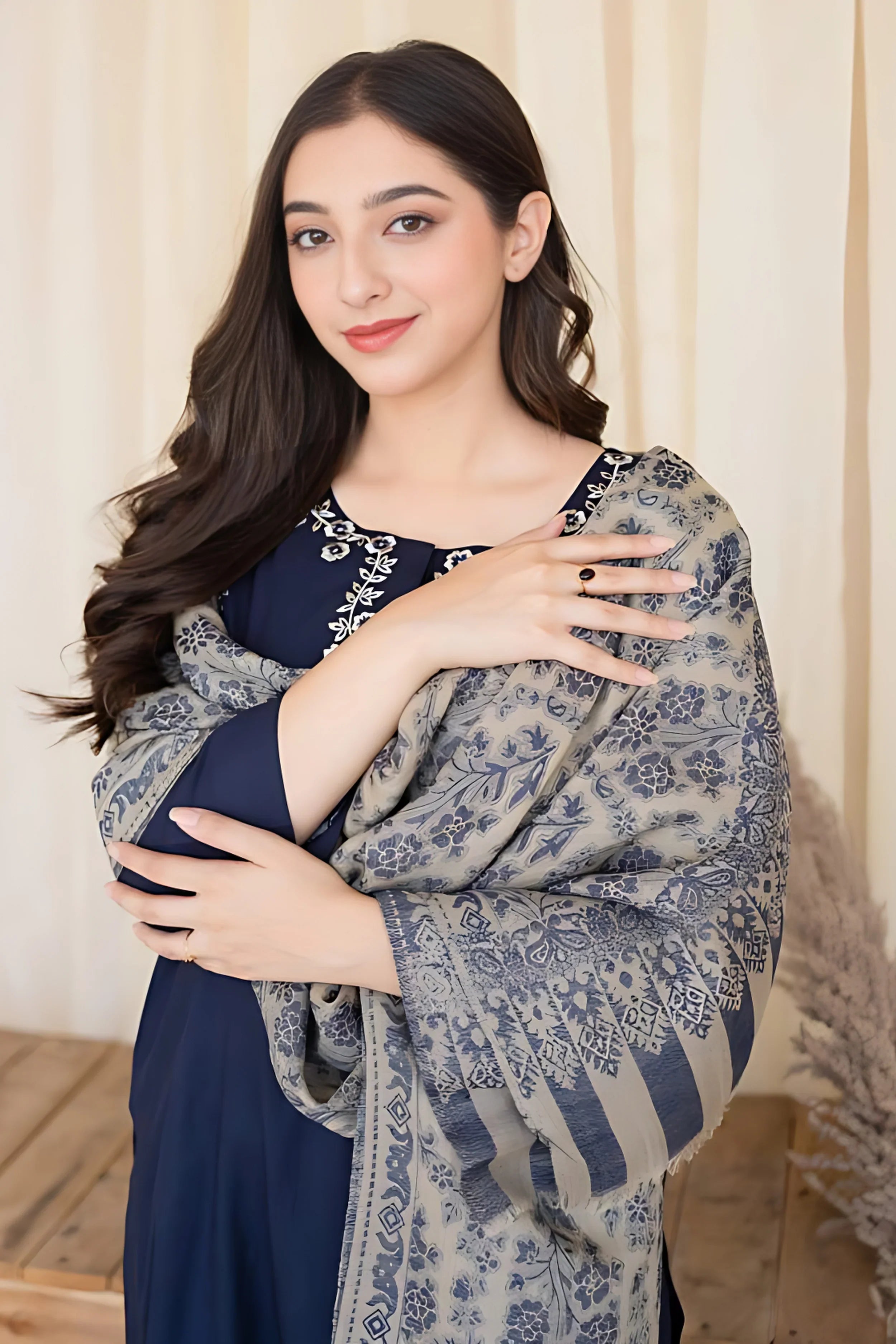 AISLING Dhanak 3PC Embroidered With Digital Printed Wool Shawl-629