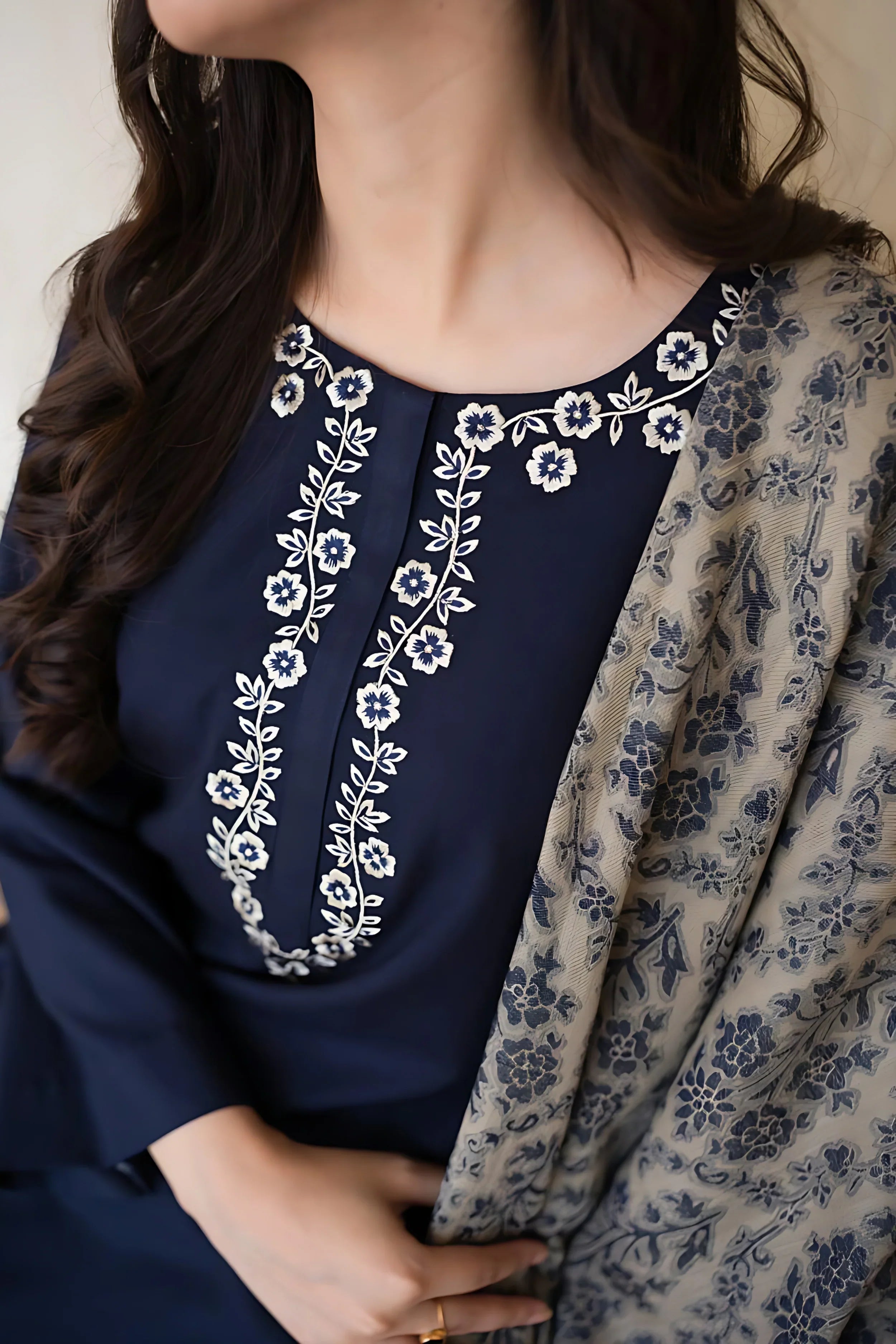 AISLING Dhanak 3PC Embroidered With Digital Printed Wool Shawl-629