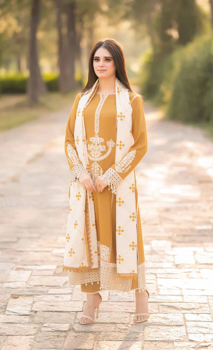 Dhanak-3PC Embroidered Shirt with Dhanak Embroidered Dupatta -3423