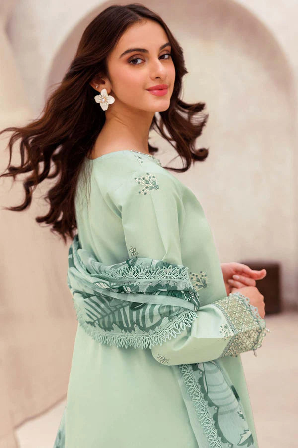Dhanak-3PC Embroidered Shirt with Digital Printed Wool Shawl - 3279