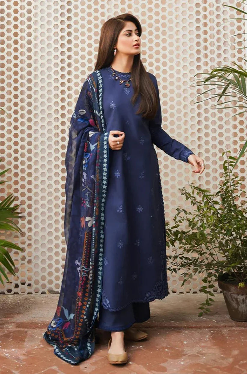 3PC DHANAK EMBROIDERED SHIRT WITH PRINTED WOOL SHAWL-666