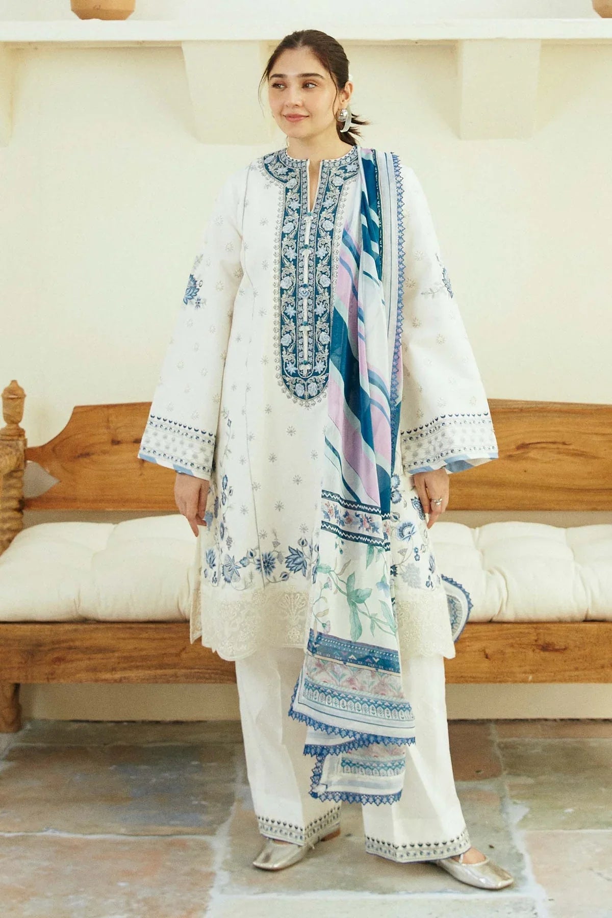 3PC Dhanak Embroidered Shirt With Printed Dupatta-675