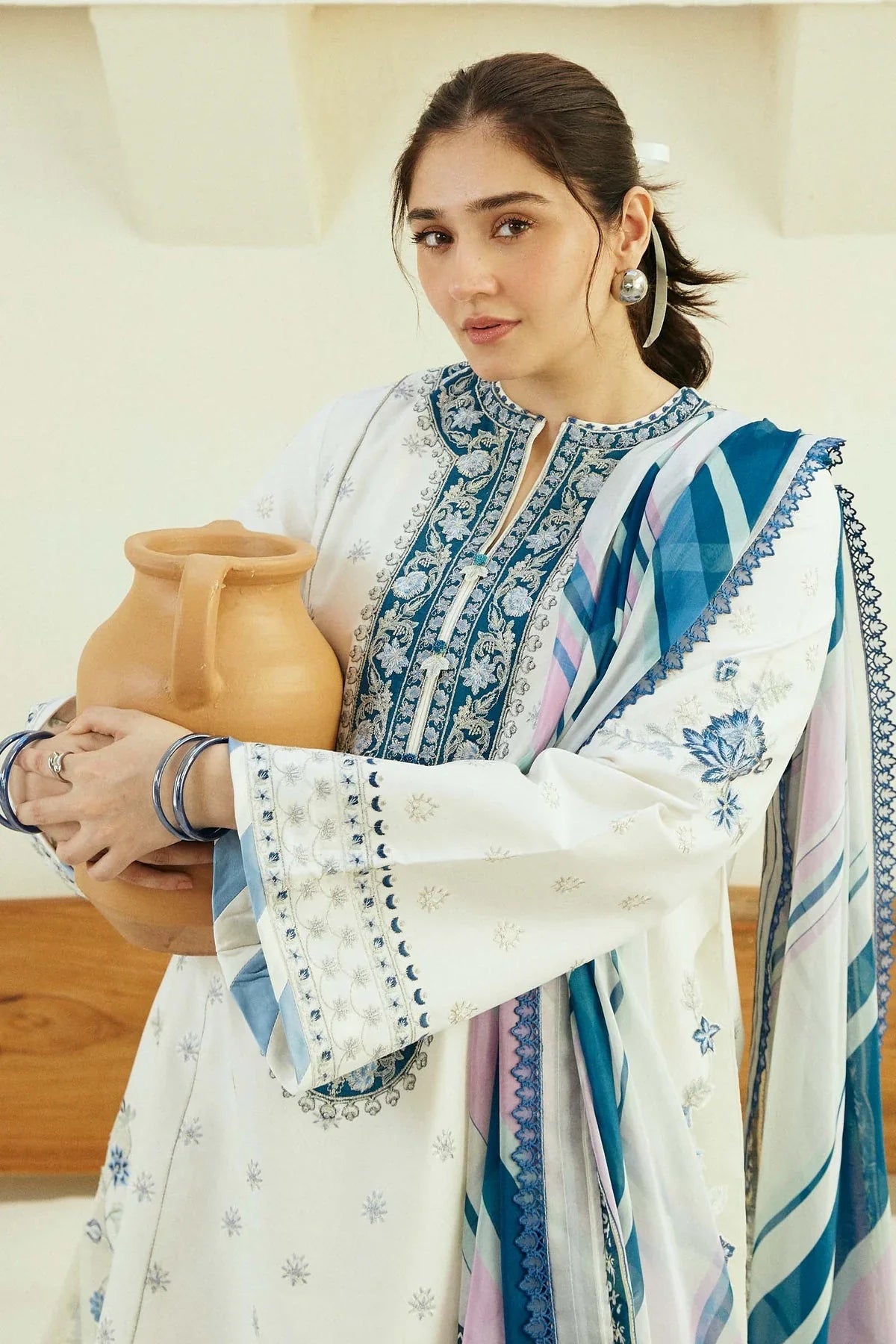 3PC Dhanak Embroidered Shirt With Printed Dupatta-675