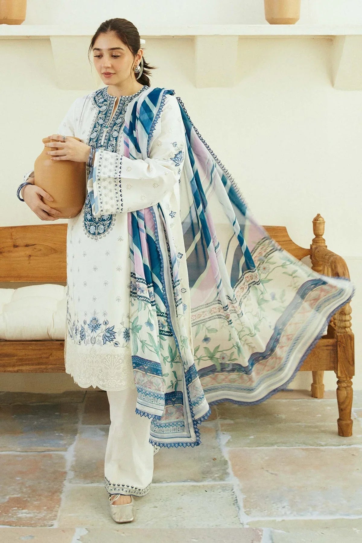 3PC Dhanak Embroidered Shirt With Printed Dupatta-675