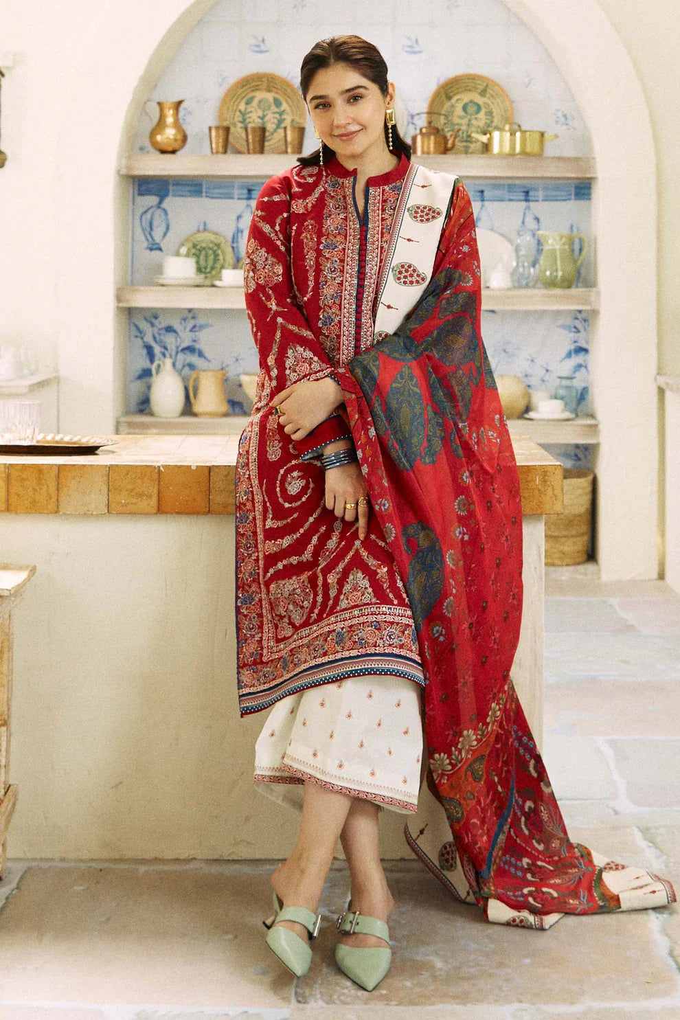 3PC DHANAK Embroidered Shirt With Printed Dupatta-659