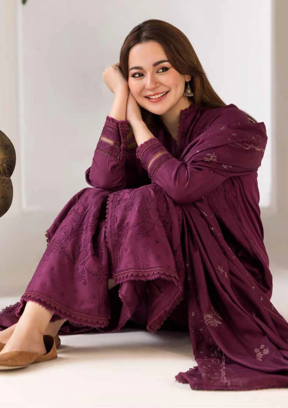 SOBIA NAZIR - 3PC DHANAK EMBROIDERED SHIRT WITH DHANAK EMBROIDERED SHAWL AND TROUSER-144