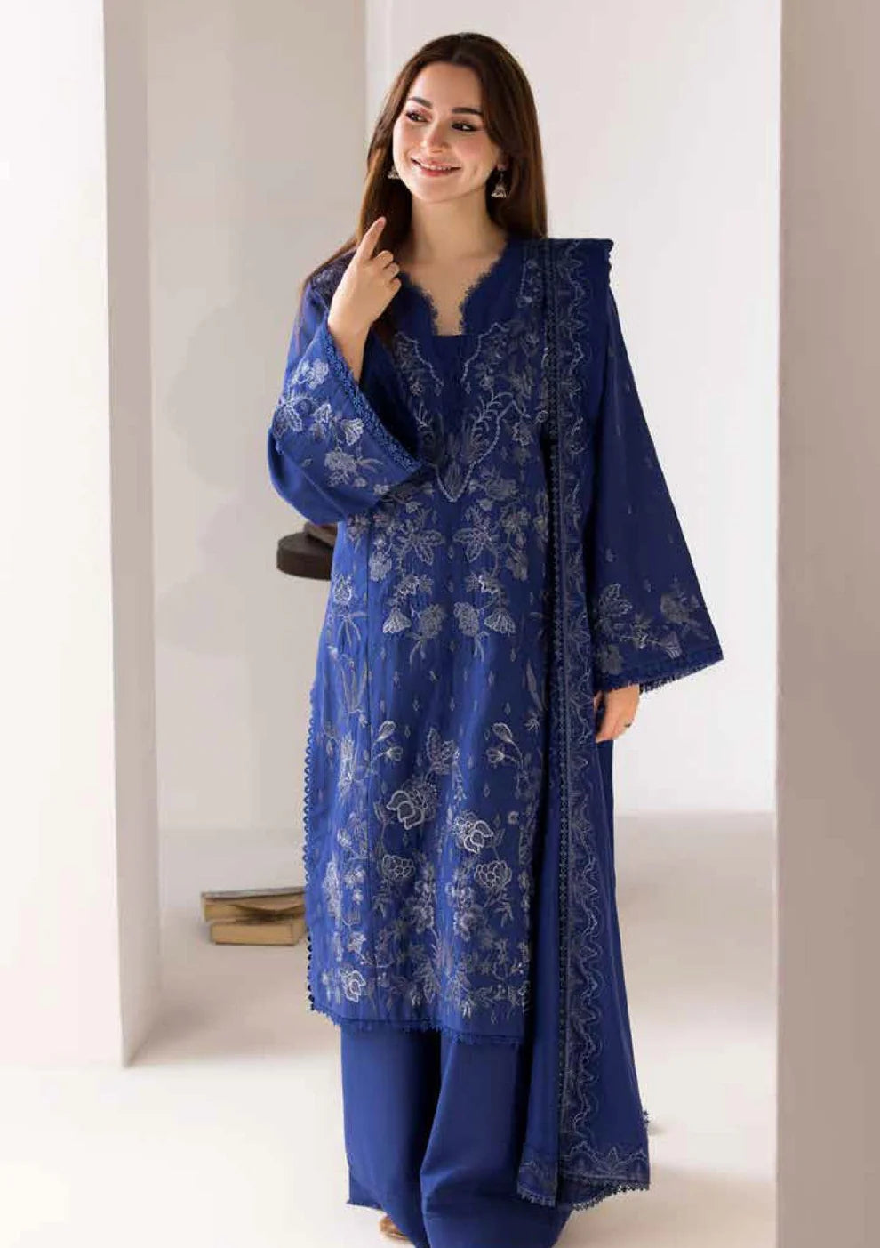 SOBIA NAZIR - 3PC DHANAK EMBROIDERED SHIRT WITH EMBROIDERED SHAWL AND TROUSER-145