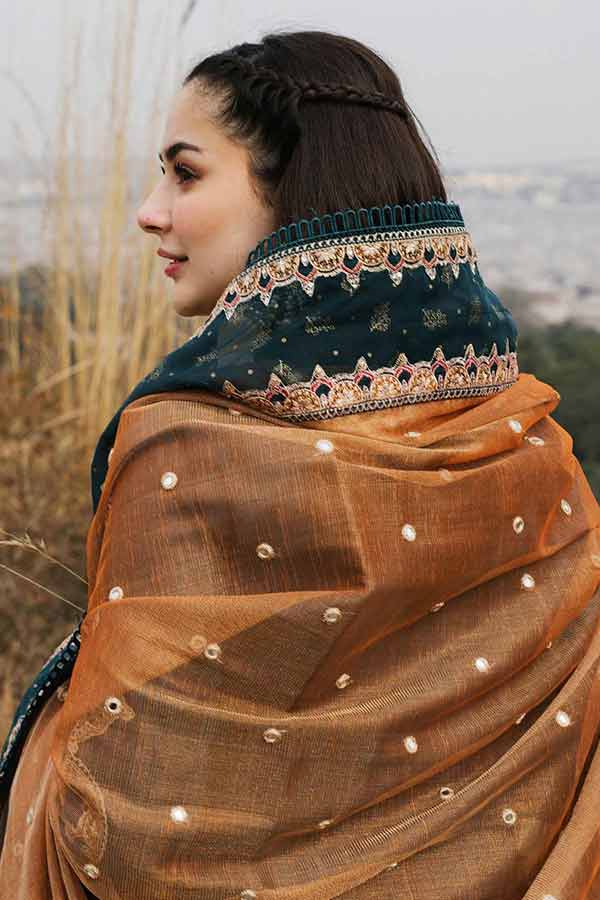 QALAMKAR 3PC Embroidered With Organza Embroidered Dupatta-123