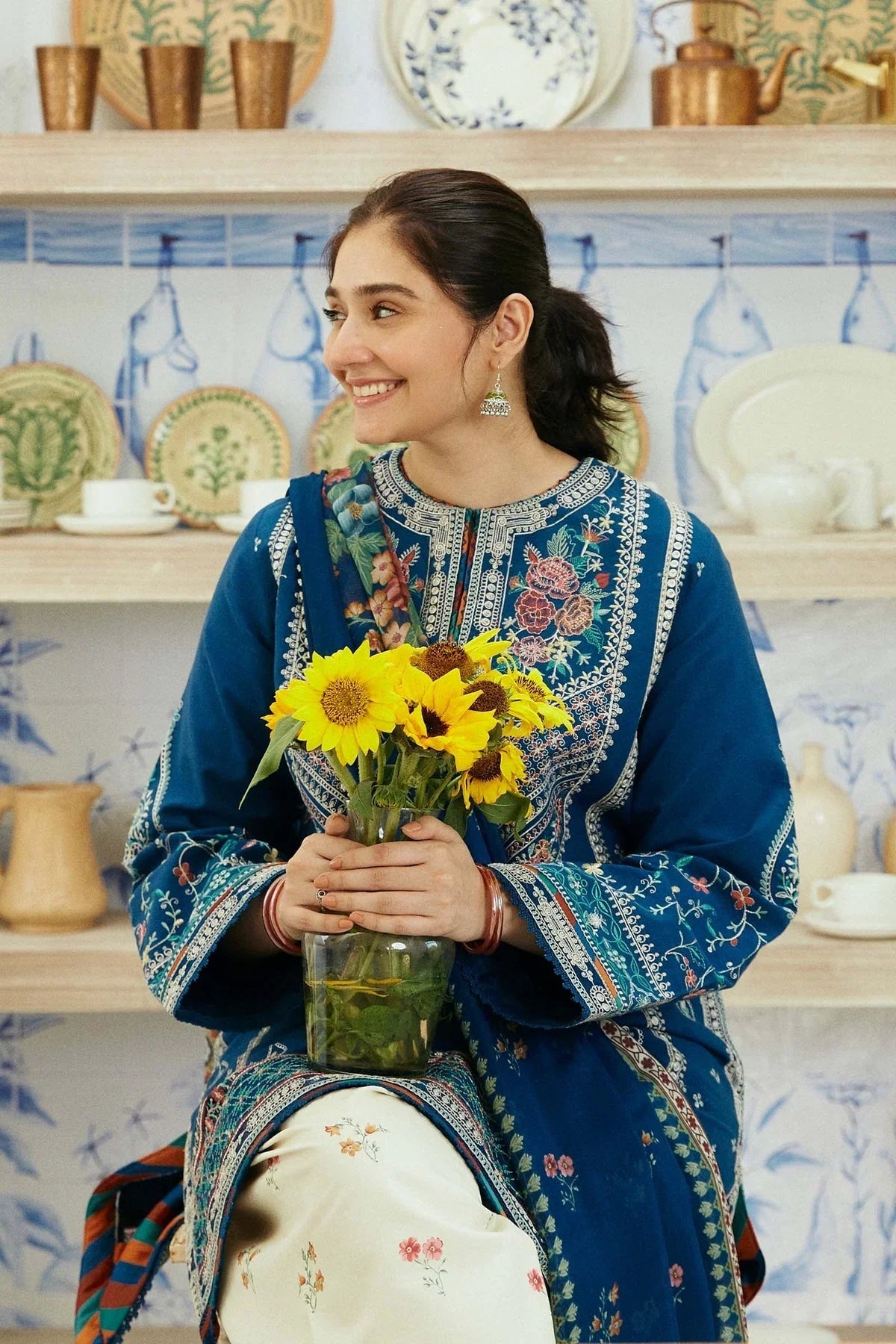 3PC Dhanak Embroidered Shirt With Digital Printed Shawl-668
