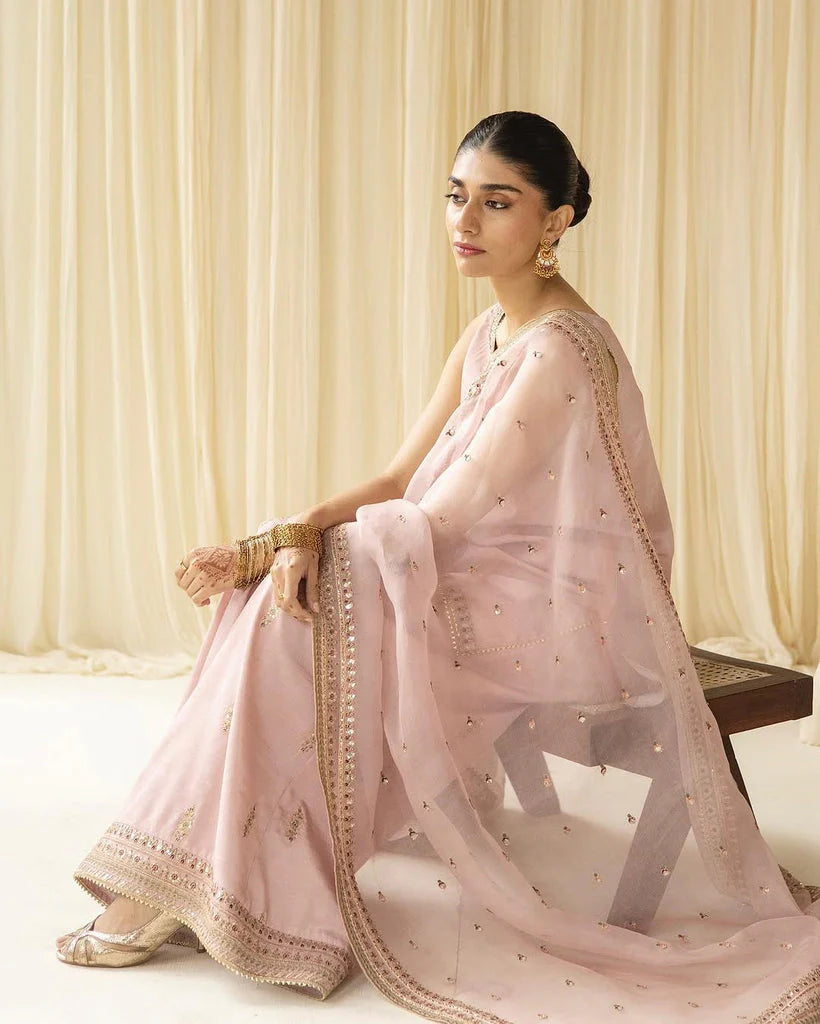 Dhanak-3PC Embroidered Shirt with Organza Sequins Embroidered Dupatta- 3342