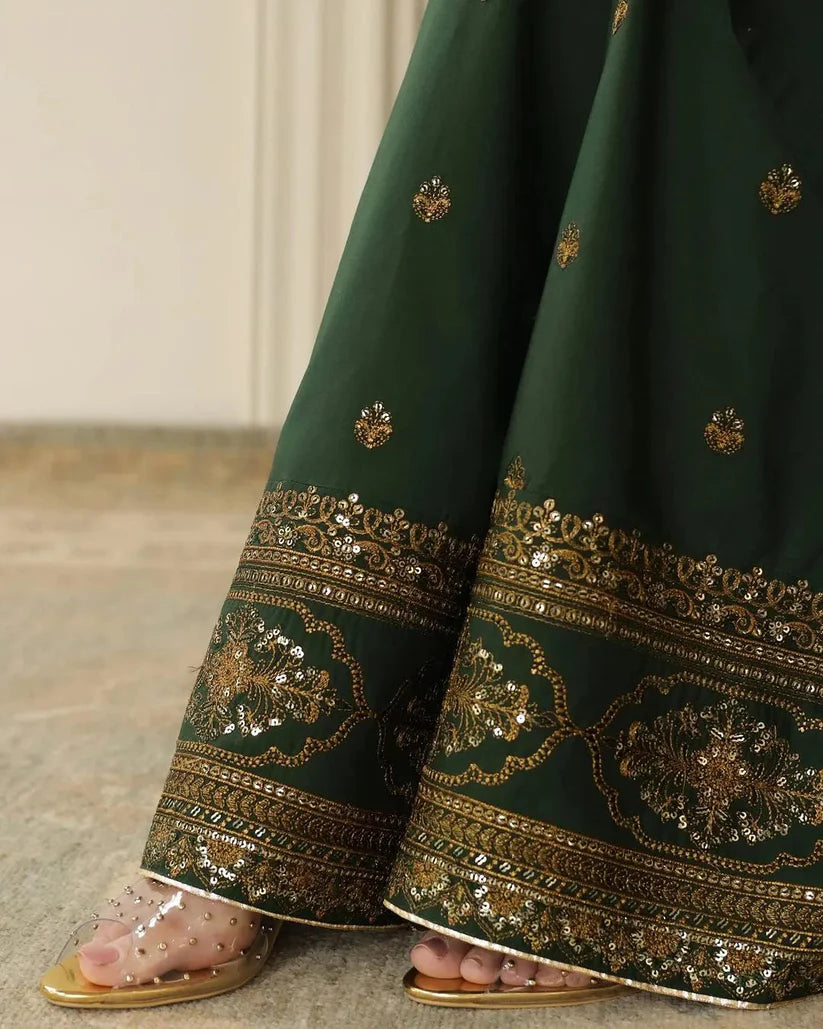 Dhanak-3PC Embroidered Shirt with Organza Sequence Embroidered Dupatta - 3444