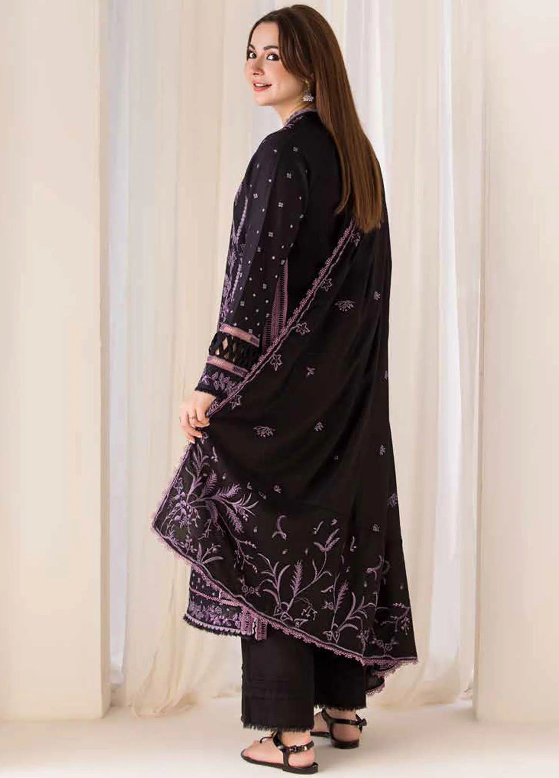 SOBIA NAZIR - 3PC DHANAK EMBROIDERED SHIRT WITH EMBROIDERED SHAWL AND TROUSER-689