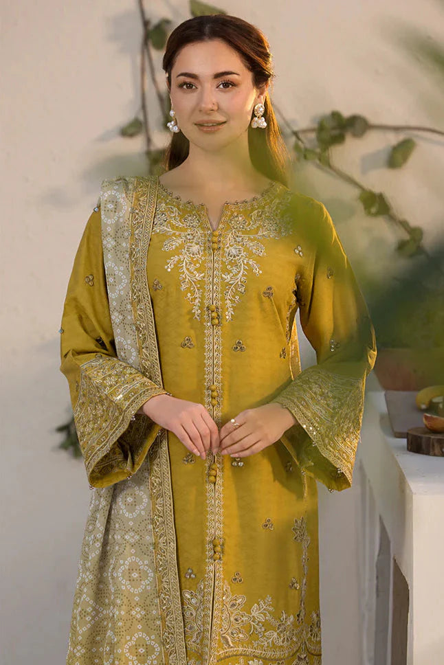 Dhanak-3PC Embroidered Shirt with Digital Printed Wool Shawl - 3289