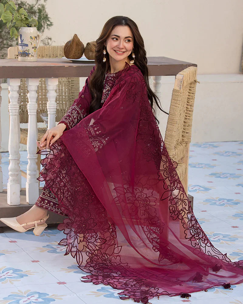 Dhanak-3PC Embroidered Shirt with Organza Embroidered Dupatta- 3285