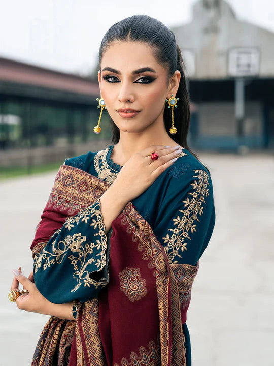 Dhanak-3PC Embroidered Shirt with Digital Printed Wool Shawl -262