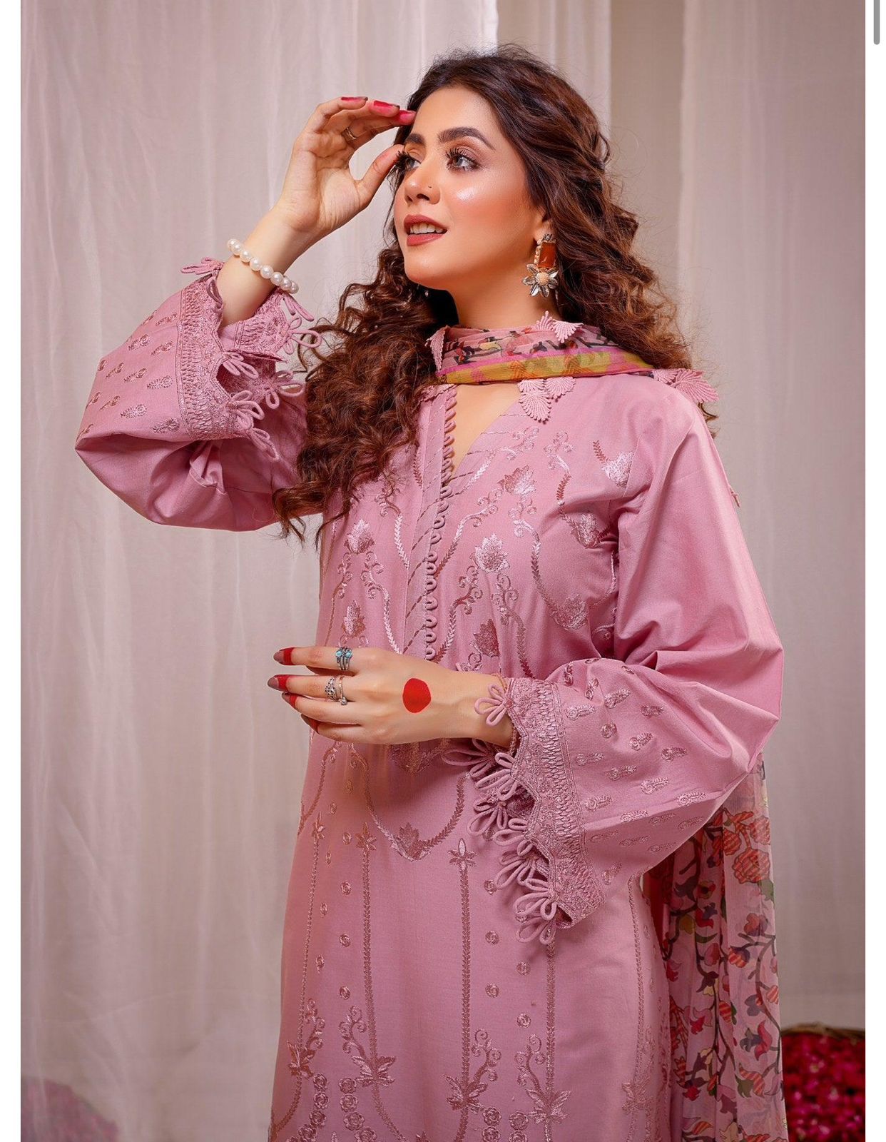 Dhanak 3PC Embroidered With Digital Printed Shawl-664
