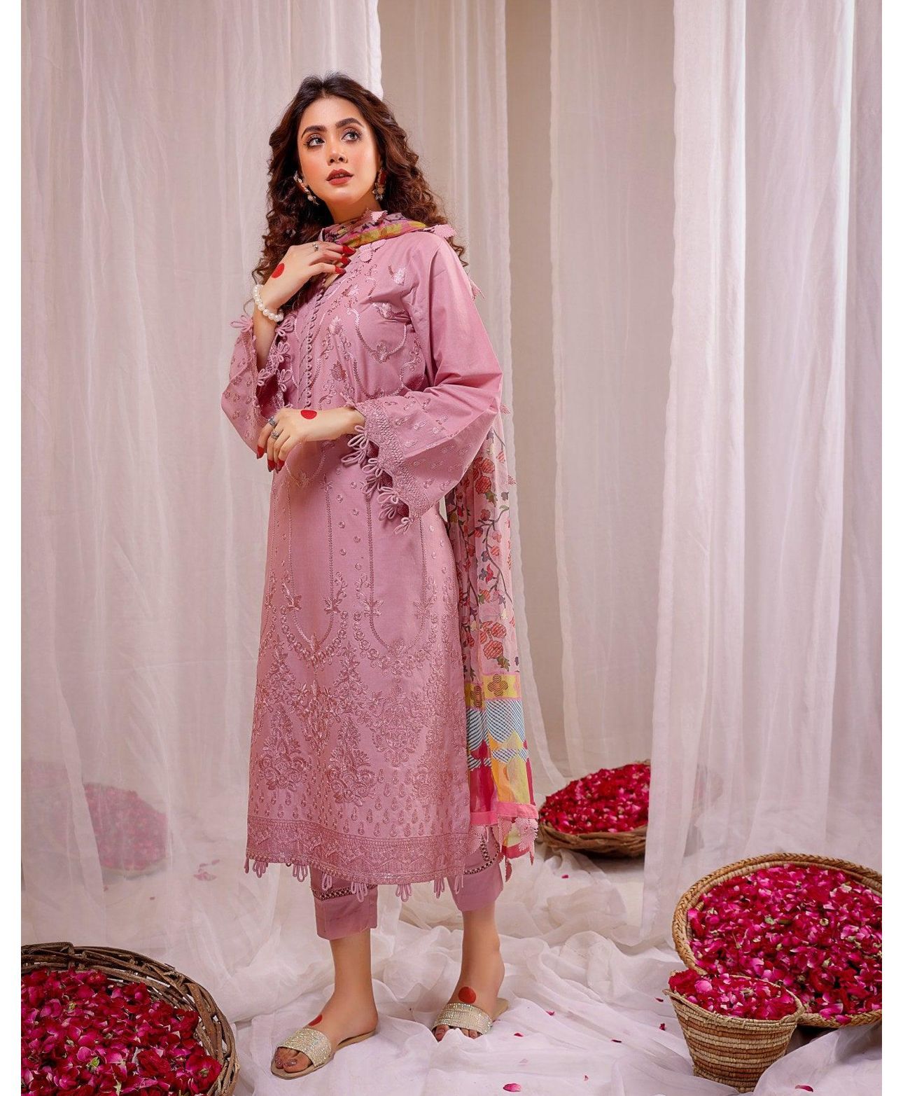 Dhanak 3PC Embroidered With Digital Printed Shawl-664
