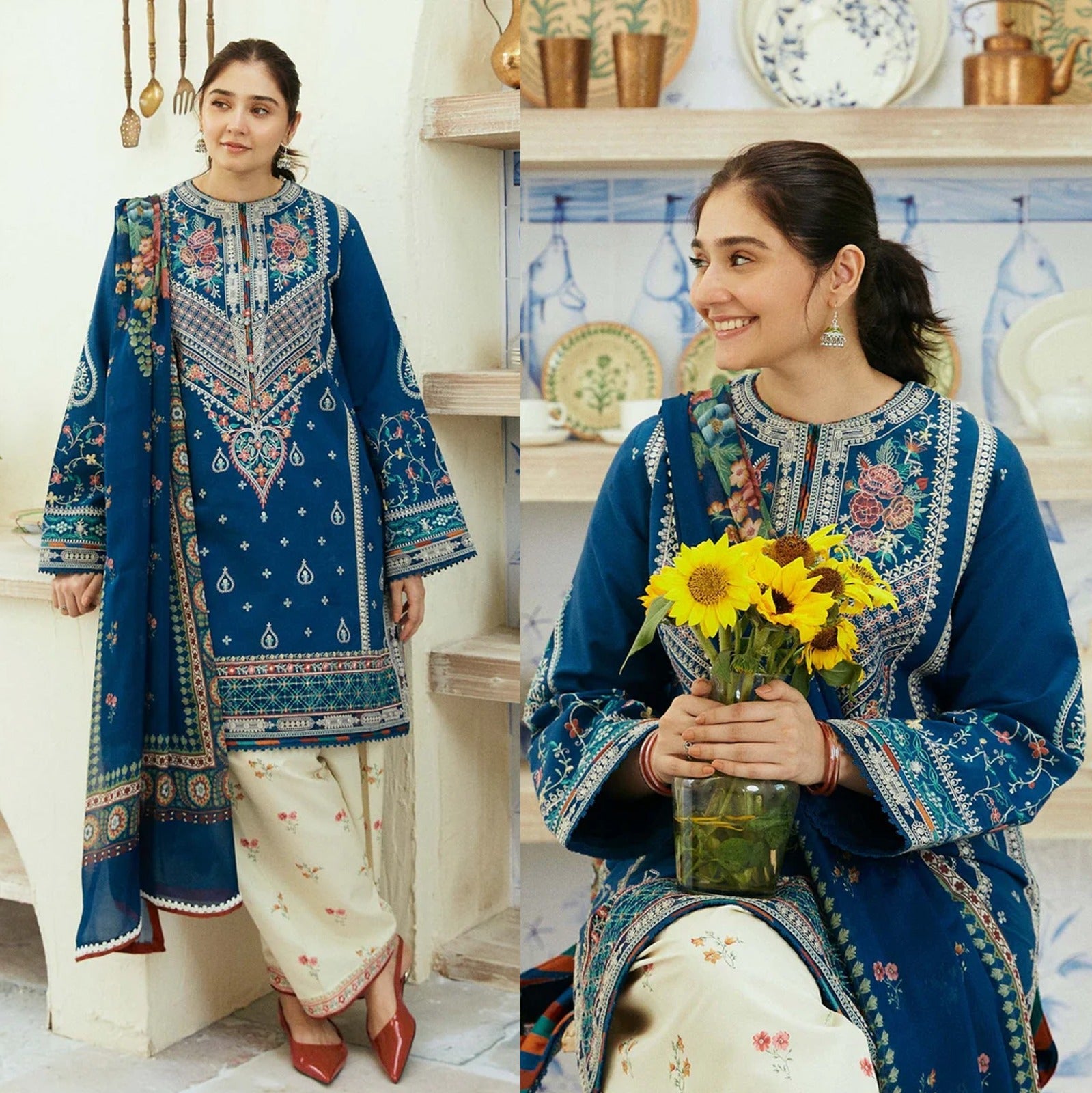 3PC Dhanak Embroidered Shirt With Digital Printed Shawl-668