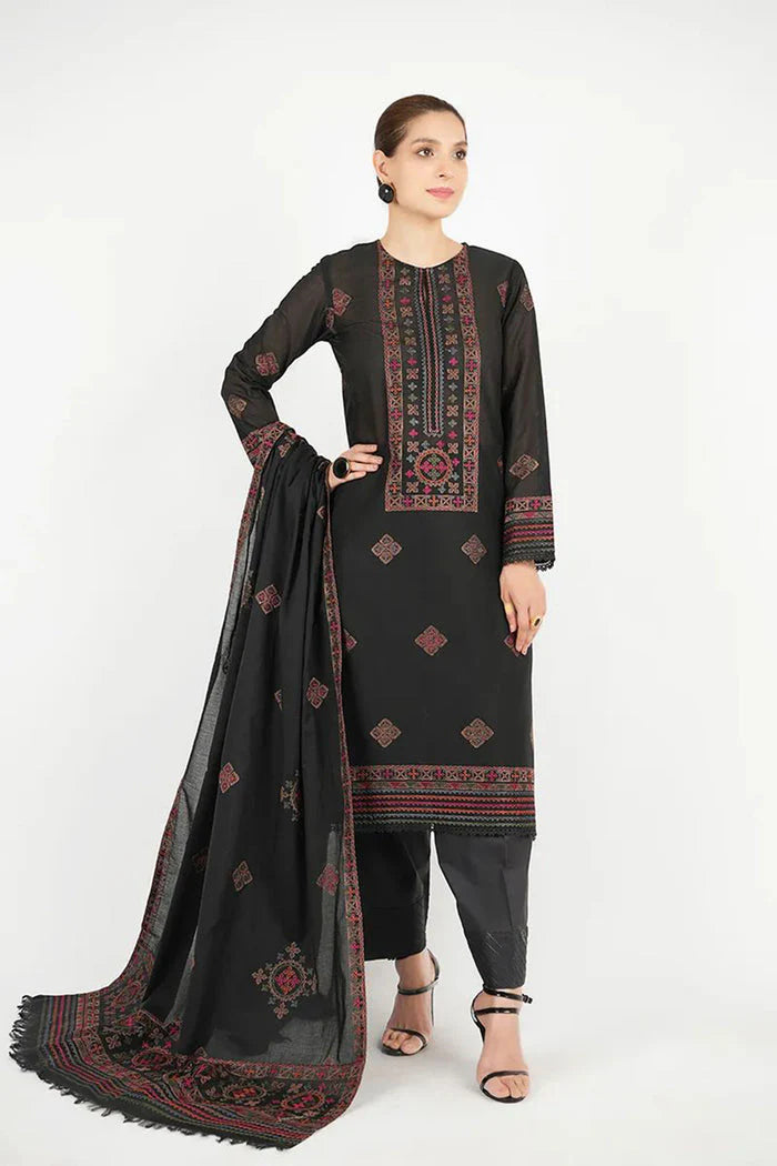 Dhanak-3PC Embroidered Shirt with Dhanak Embroidered Dupatta -3383