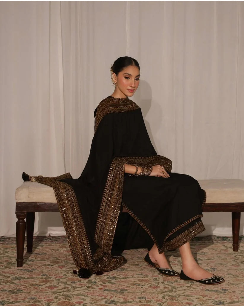 Dhanak-3PC Embroidered Shirt with Organza Sequins Embroidered Dupatta- 3373
