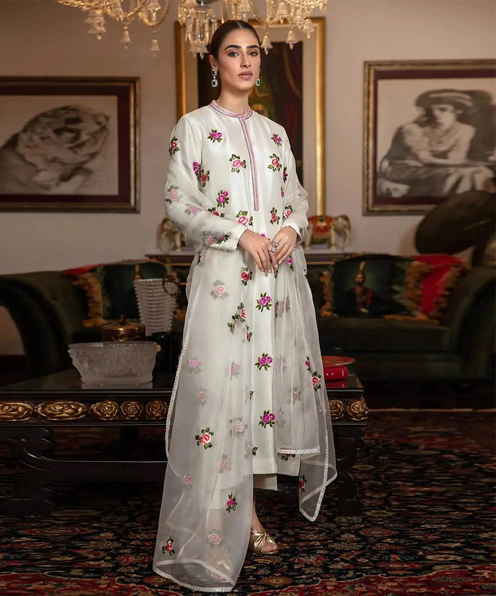 Maria B Silk 3PC Embroidered With Organza Embroidered Dupatta-1317