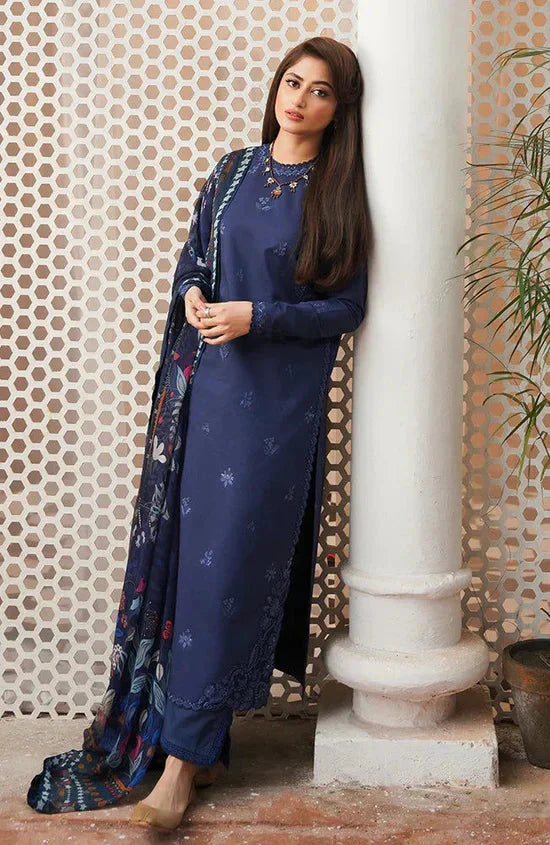 3PC DHANAK EMBROIDERED SHIRT WITH PRINTED WOOL SHAWL-666