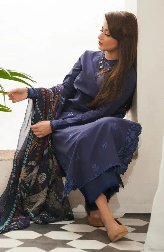 3PC DHANAK EMBROIDERED SHIRT WITH PRINTED WOOL SHAWL-666