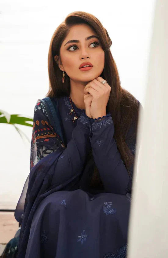 3PC DHANAK EMBROIDERED SHIRT WITH PRINTED WOOL SHAWL-666